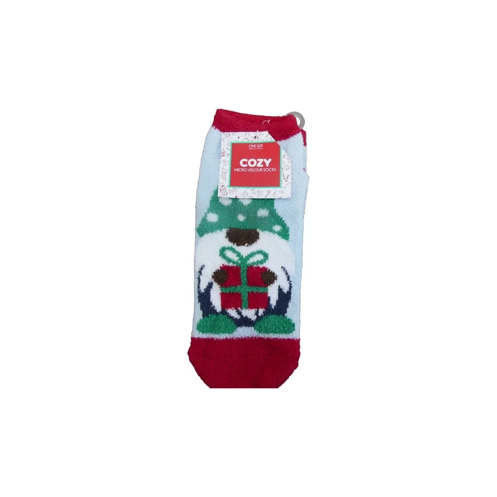 Cozy Micro Velour Socks Womens OS Blue Red NWT Gnome Holiday Fuzzy Plush Knit